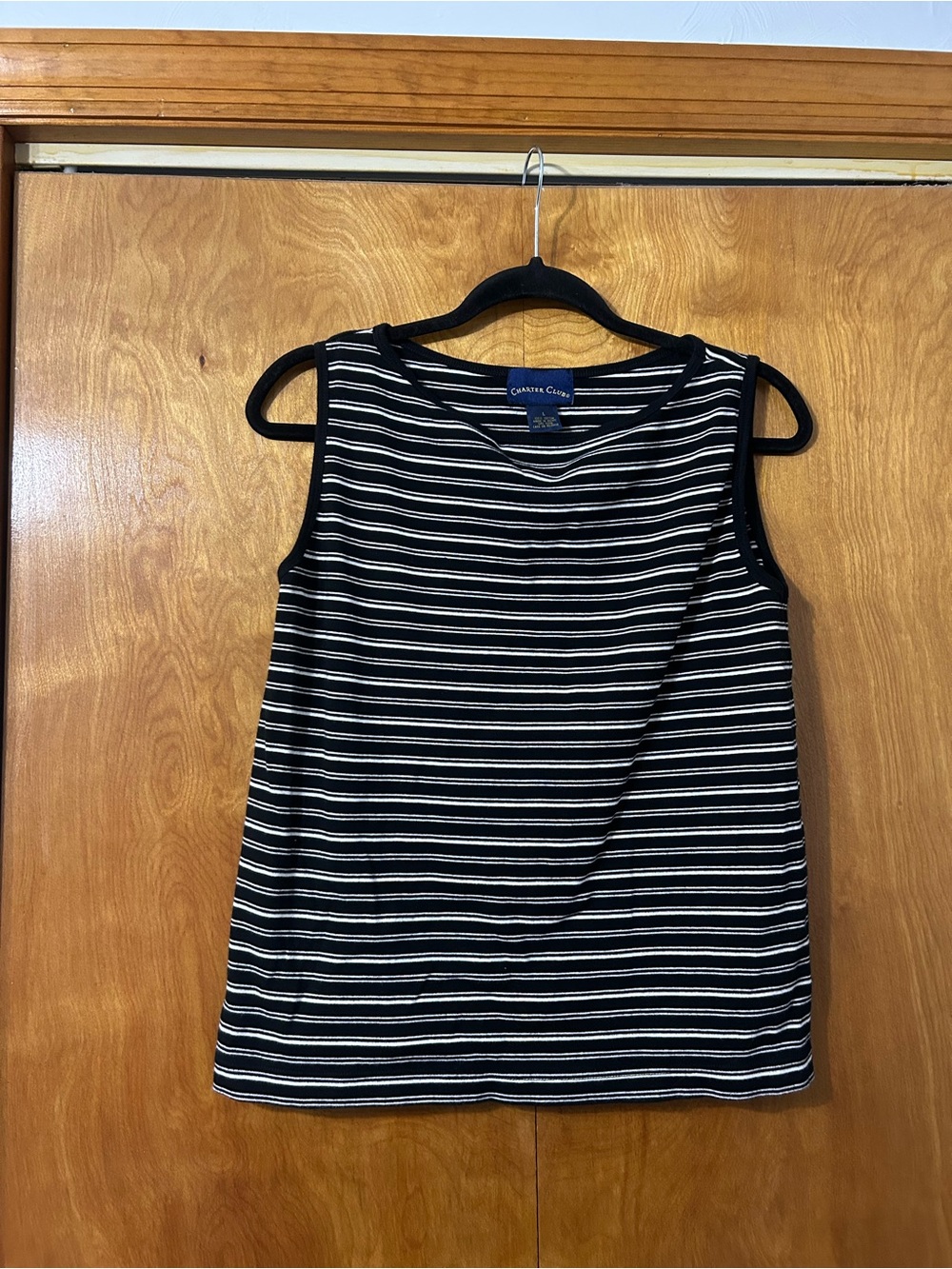 Charter Club Black and White Striped Sleeveless Knit Tank